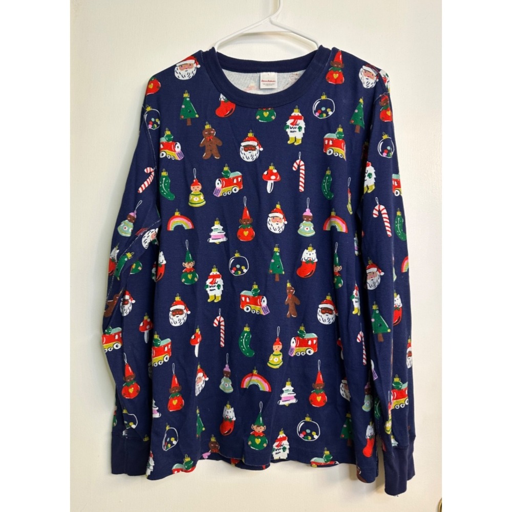 Hanna Andersson Size L Navy Christmas Ornament Organic Cotton Pajama Top